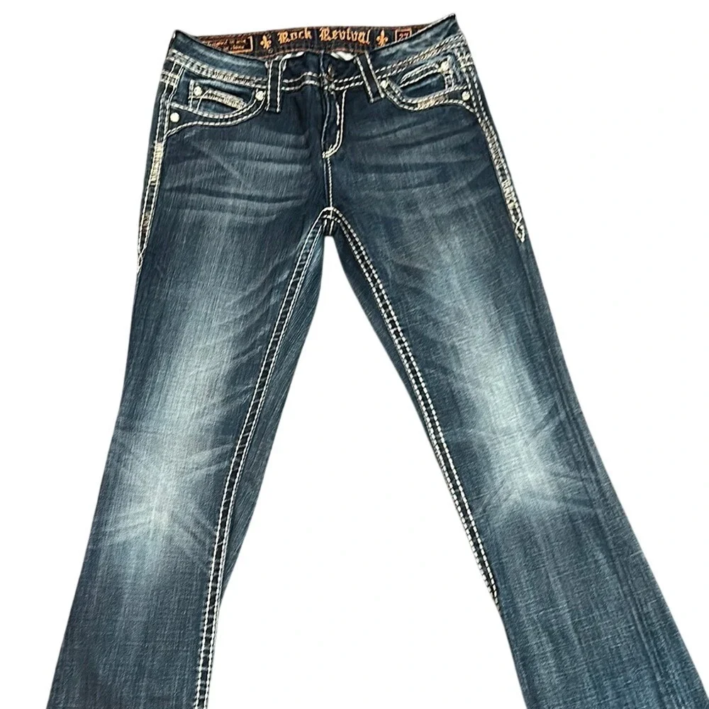 Rock Revival Blue Jeans with Contrast Stitching - Picture 2 of 3